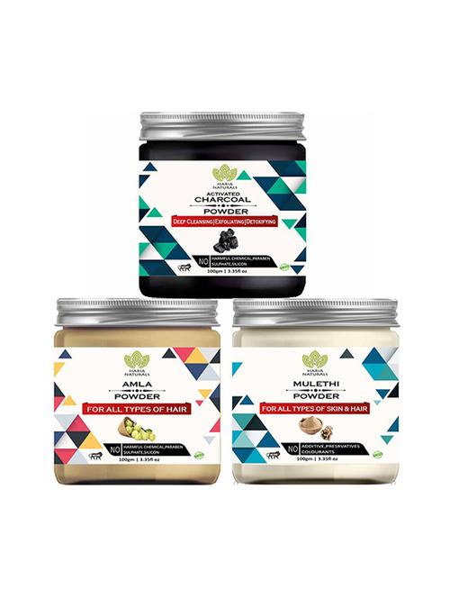 100% pure & naturals charcoal powder 100gm & amla powder 100gm & mulethi powder 100gm (pack of 3) 300gm - 18639747 - Very Small Image - 1