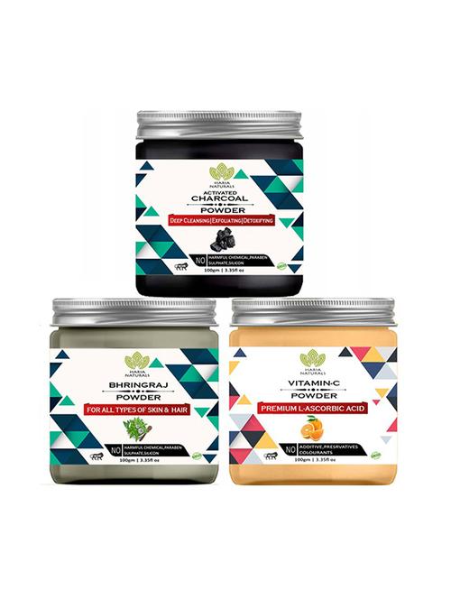 100% pure & naturals charcoal powder 100gm & bhringraj powder 100gm & vitamin-c powder 100gm (pack of 3) 300gm - 18639752 - Very Small Image - 1