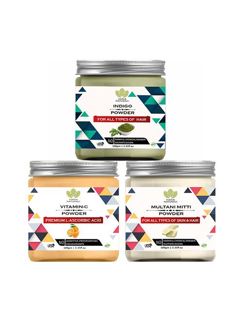 100% pure & naturals indigo powder 100gm & vitamin-c powder 100gm & multani mitti powder 100gm (pack of 3) 300gm - 18639753 - Very Small Image - 1