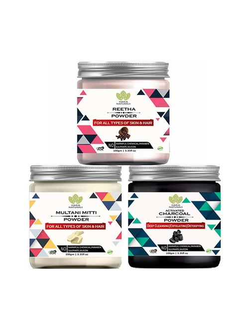100% pure & naturals reetha powder 100gm & multani mitti powder 100gm & charcoal powder 100gm (pack of 3) 300gm - 18639755 - Very Small Image - 1