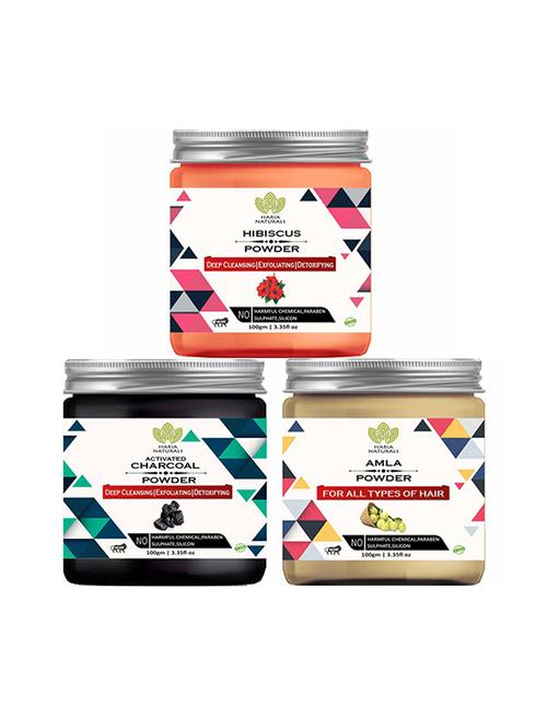 100% pure & naturals hibiscus powder 100gm & charcoal powder 100gm & amla powder 100gm (pack of 3) 300gm - 18639758 - Very Small Image - 1
