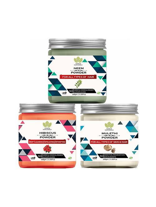 100% pure & naturals neem powder 100gm & hibiscus powder 100gm & mulethi powder 100gm (pack of 3) 300gm - 18639763 - Very Small Image - 1