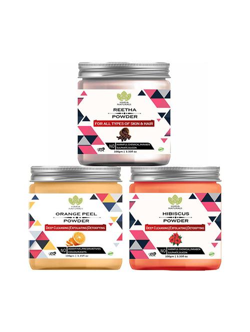 100% pure & naturals reetha powder 100gm & orange peel powder 100gm & hibiscus powder 100gm (pack of 3) 300gm - 18639765 - Very Small Image - 1