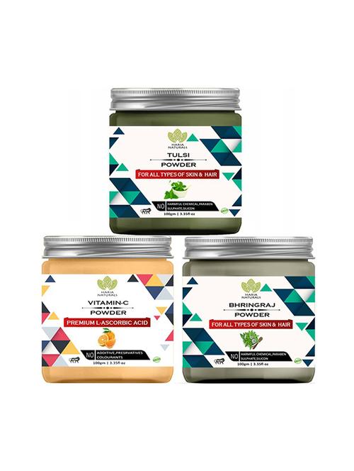 100% pure & naturals tulsi powder 100gm & vitamin-c powder 100gm & bhringraj powder 100gm (pack of 3) 300gm - 18639768 - Very Small Image - 1