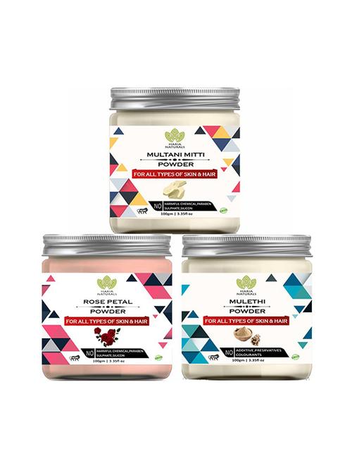 100% pure & naturals multani mitti powder 100gm & rose petal powder 100gm & mulethi powder 100gm (pack of 3) 300gm - 18639773 - Very Small Image - 1