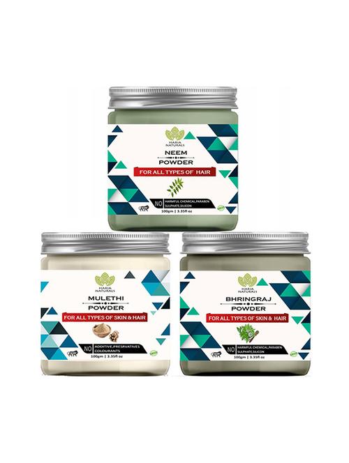 100% pure & naturals neem powder 100gm & mulethi powder 100gm & bhringraj powder 100gm (pack of 3) 300gm - 18639774 - Very Small Image - 1