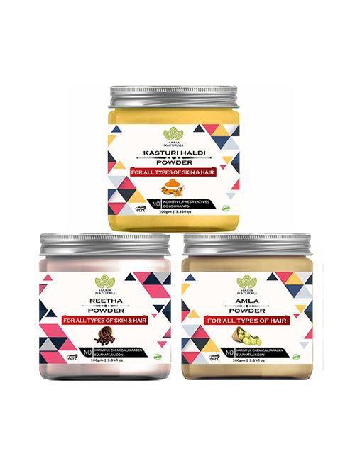 100% pure & naturals kasturi haldi powder 100gm & reetha powder 100gm & amla powder 100gm (pack of 3) 300gm - 18639776 - Very Small Image - 1