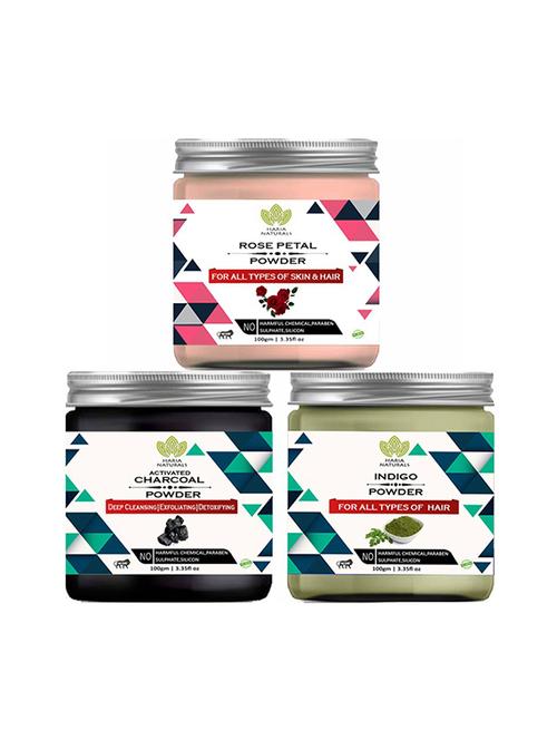 100% pure & naturals rose petal powder 100gm & charcoal powder 100gm & indigo powder 100gm (pack of 3) 300gm - 18639778 - Very Small Image - 1