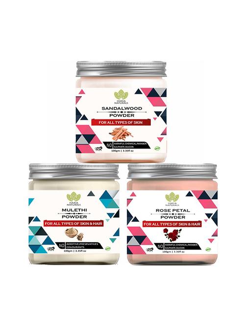 100% pure & naturals sandalwood powder 100gm & mulethi powder 100gm & rose petal powder 100gm (pack of 3) 300gm - 18639781 - Very Small Image - 1