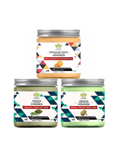 100% pure & naturals orange peel powder 100gm & indigo powder 100gm & henna powder 100gm (pack of 3) 300gm - 18639782 - Very Small Image - 1