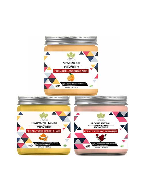 100% pure & naturals vitamin-c powder 100gm & kasturi haldi powder 100gm & rose petal powder 100gm (pack of 3) 300gm - 18639784 - Very Small Image - 1
