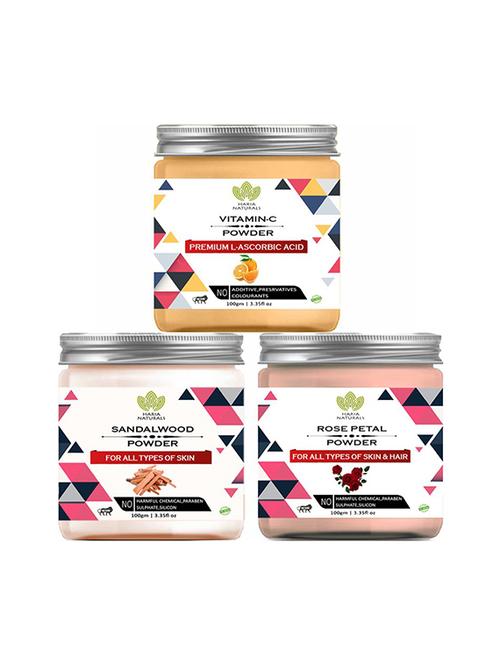 100% pure & naturals vitamin-c powder 100gm & sandalwood powder 100gm & rose petal powder 100gm (pack of 3) 300gm - 18639785 - Very Small Image - 1