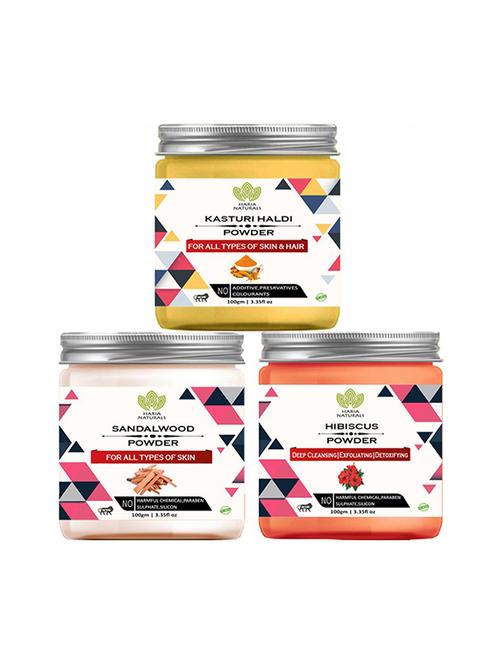 100% pure & naturals kasturi haldi powder 100gm & sandalwood powder 100gm & hibiscus powder 100gm (pack of 3) 300gm - 18639788 - Very Small Image - 1