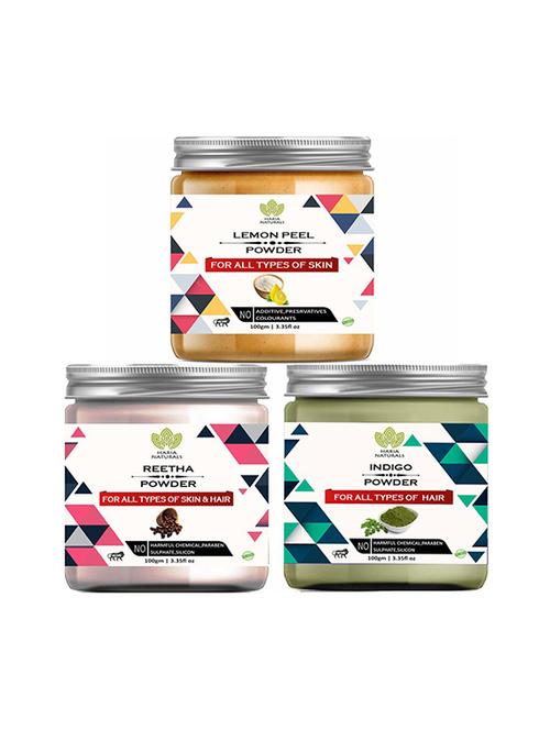 100% pure & naturals lemon peel powder 100gm & reetha powder 100gm & indigo powder 100gm (pack of 3) 300gm - 18639789 - Very Small Image - 1