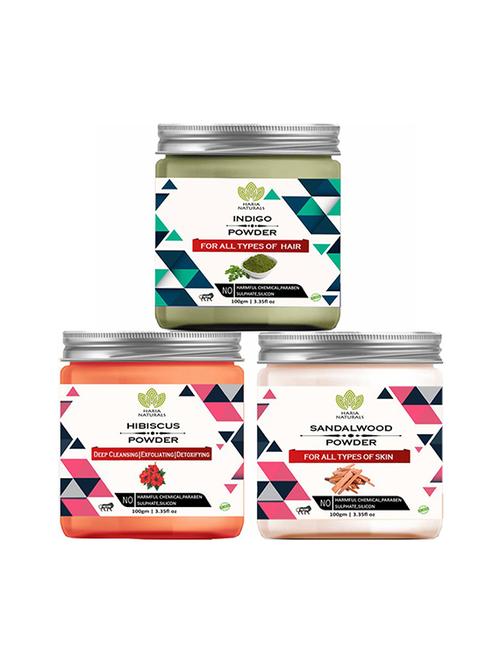 100% pure & naturals indigo powder 100gm & hibiscus powder 100gm & sandalwood powder 100gm (pack of 3) 300gm - 18639795 - Very Small Image - 1