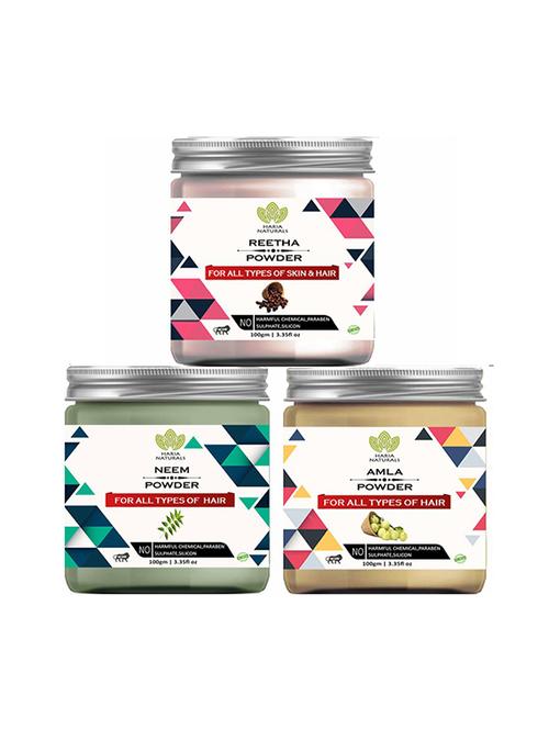 100% pure & naturals reetha powder 100gm & neem powder 100gm & amla powder 100gm (pack of 3) 300gm - 18639797 - Very Small Image - 1