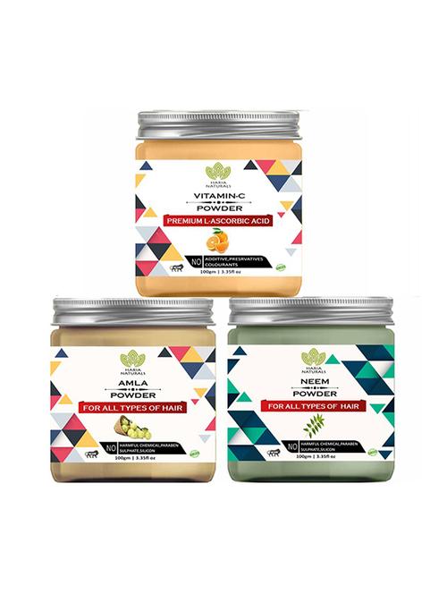 100% pure & naturals vitamin-c powder 100gm & amla powder 100gm & neem powder 100gm (pack of 3) 300gm - 18639799 - Very Small Image - 1
