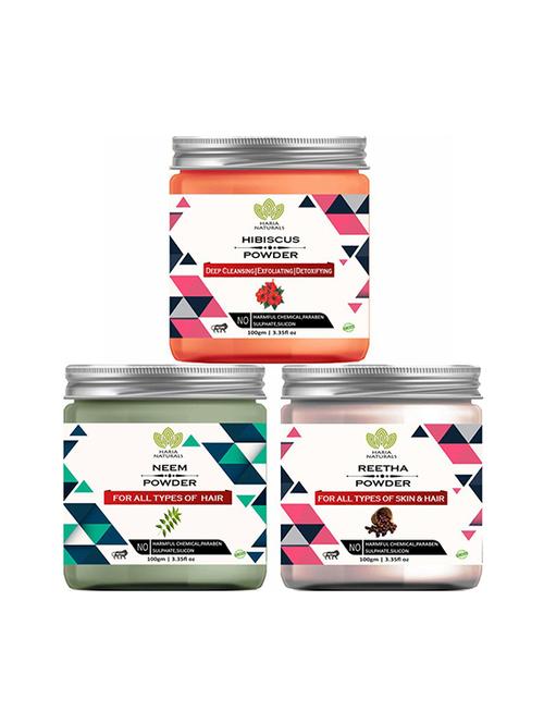100% pure & naturals hibiscus powder 100gm & neem powder 100gm & reetha powder 100gm (pack of 3) 300gm - 18639800 - Very Small Image - 1