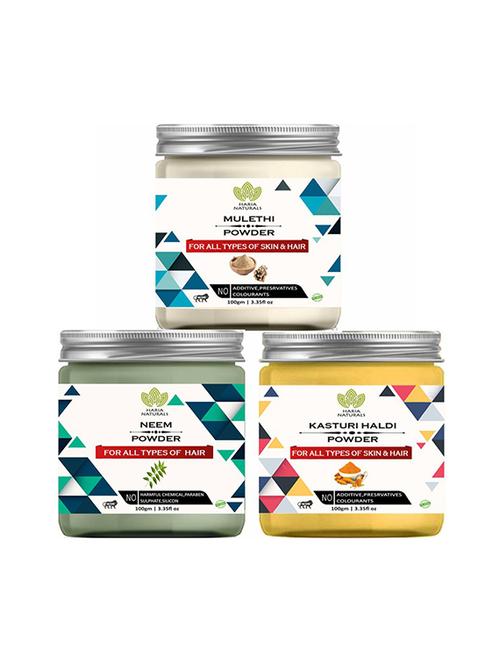 100% pure & naturals mulethi powder 100gm & neem powder 100gm & kasturi haldi powder 100gm (pack of 3) 300gm - 18639801 - Very Small Image - 1