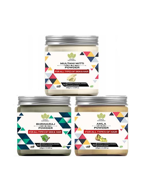 100% pure & naturals multani mitti powder 100gm & bhringraj powder 100gm & amla powder 100gm (pack of 3) 300gm - 18639807 - Very Small Image - 1