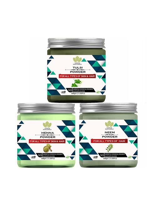 100% pure & naturals tulsi powder 100gm & henna powder 100gm & neem powder 100gm (pack of 3) 300gm - 18639811 - Very Small Image - 1