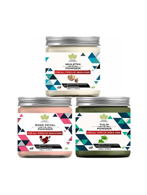 100% pure & naturals mulethi powder 100gm & rose petal powder 100gm & tulsi powder 100gm (pack of 3) 300gm - 18639818 - Very Small Image - 1