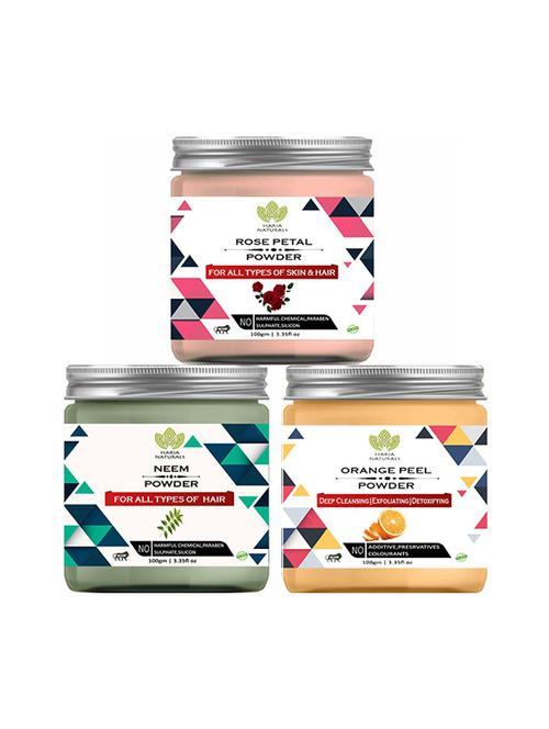 100% pure & naturals rose petal powder 100gm & neem powder 100gm & orange peel powder 100gm (pack of 3) 300gm - 18639826 - Very Small Image - 1
