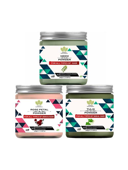 100% pure & naturals neem powder 100gm & rose petal powder 100gm & tulsi powder 100gm (pack of 3) 300gm - 18639827 - Very Small Image - 1
