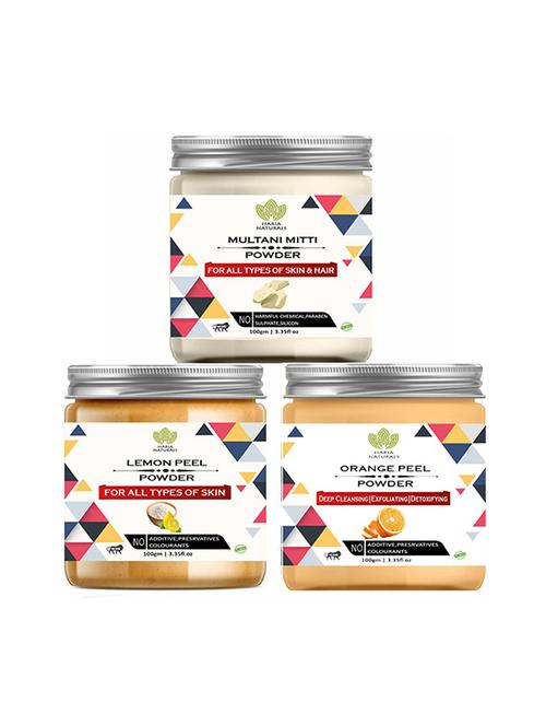 100% pure & naturals multani mitti powder 100gm & lemon peel powder 100gm & orange peel powder 100gm (pack of 3) 300gm - 18639832 - Very Small Image - 1