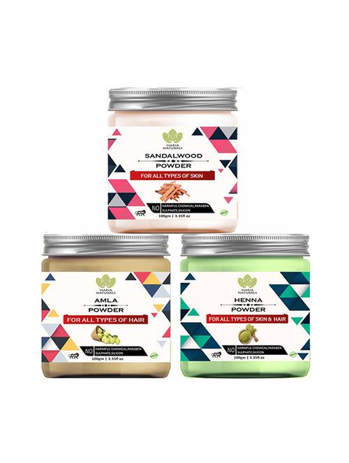 100% pure & naturals sandalwood powder 100gm & amla powder 100gm & henna powder 100gm (pack of 3) 300gm - 18639836 - Very Small Image - 1