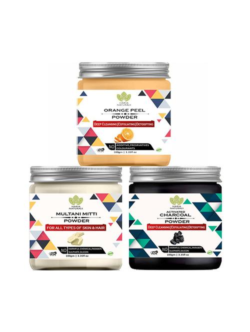 100% pure & naturals orange peel powder 100gm & multani mitti powder 100gm & charcoal powder 100gm (pack of 3) 300gm - 18639837 - Very Small Image - 1
