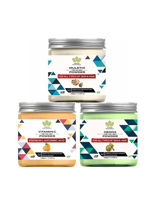 100% pure & naturals mulethi powder 100gm & vitamin-c powder 100gm & henna powder 100gm (pack of 3) 300gm - 18639843 - Very Small Image - 1