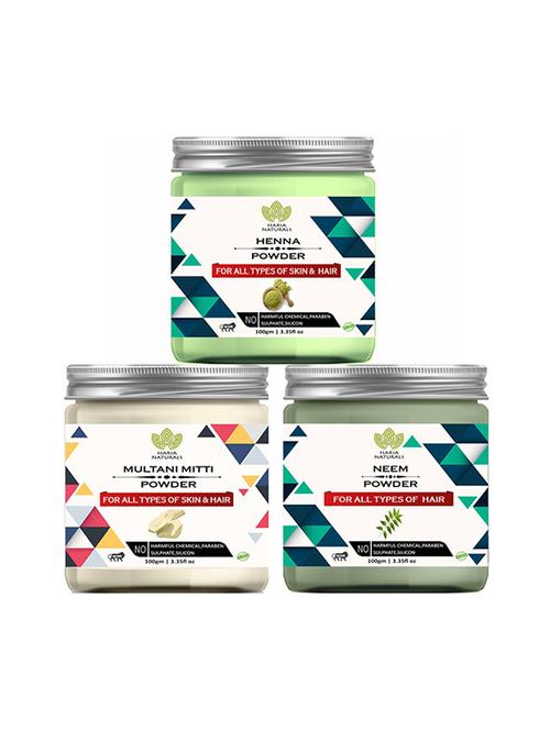 100% pure & naturals henna powder 100gm & multani mitti powder 100gm & neem powder 100gm (pack of 3) 300gm - 18639844 - Very Small Image - 1