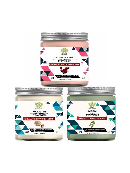 100% pure & naturals rose petal powder 100gm & mulethi powder 100gm & neem powder 100gm (pack of 3) 300gm - 18639845 - Very Small Image - 1