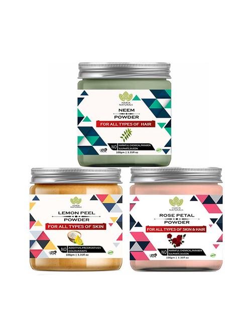 100% pure & naturals neem powder 100gm & lemon peel powder 100gm & rose petal powder 100gm (pack of 3) 300gm - 18639848 - Very Small Image - 1
