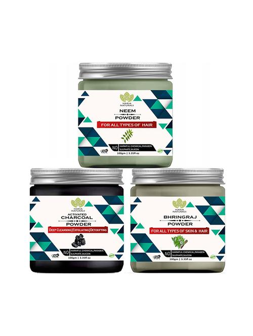 100% pure & naturals neem powder 100gm & charcoal powder 100gm & bhringraj powder 100gm (pack of 3) 300gm - 18639852 - Very Small Image - 1