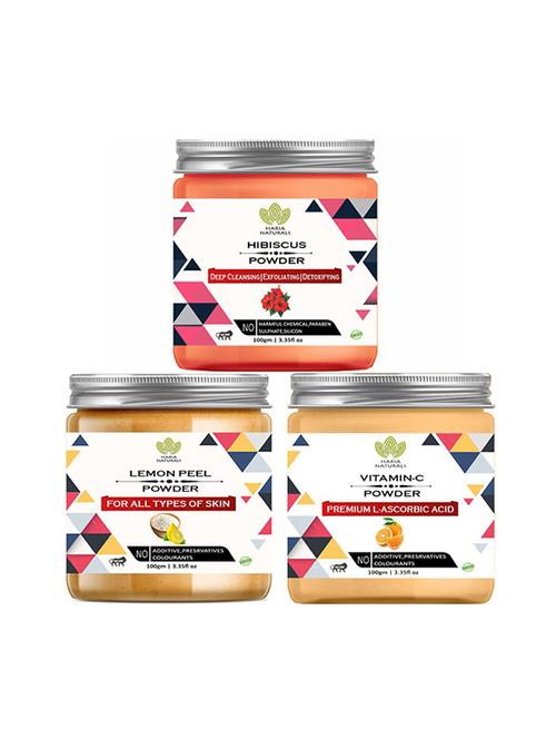 100% pure & naturals hibiscus powder 100gm & lemon peel powder 100gm & vitamin-c powder 100gm (pack of 3) 300gm - 18639854 - Very Small Image - 1