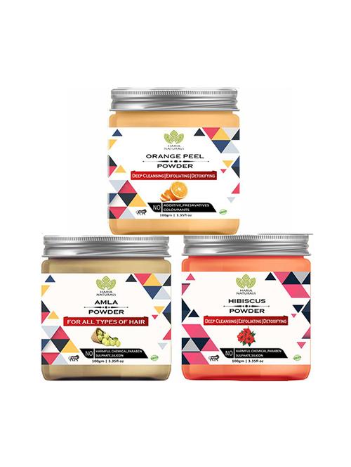 100% pure & naturals orange peel powder 100gm & amla powder 100gm & hibiscus powder 100gm (pack of 3) 300gm - 18639858 - Very Small Image - 1