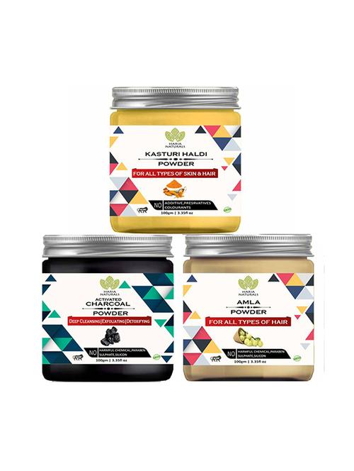 100% pure & naturals kasturi haldi powder 100gm & charcoal powder 100gm & amla powder 100gm (pack of 3) 300gm - 18639859 - Very Small Image - 1