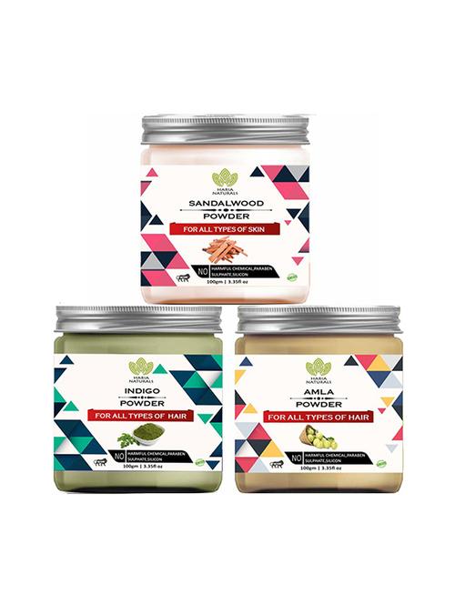 100% pure & naturals sandalwood powder 100gm & indigo powder 100gm & amla powder 100gm (pack of 3) 300gm - 18639861 - Very Small Image - 1