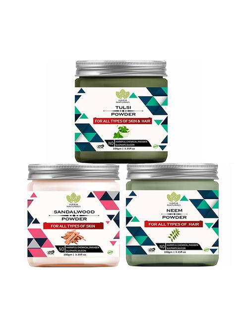 100% pure & naturals tulsi powder 100gm & sandalwood powder 100gm & neem powder 100gm (pack of 3) 300gm - 18639864 - Very Small Image - 1