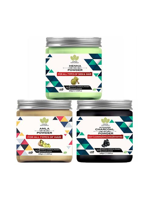 100% pure & naturals henna powder 100gm & amla powder 100gm & charcoal powder 100gm (pack of 3) 300gm - 18639867 - Very Small Image - 1