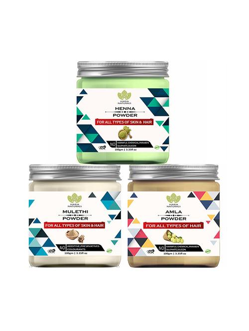 100% pure & naturals henna powder 100gm & mulethi powder 100gm & amla powder 100gm (pack of 3) 300gm - 18639870 - Very Small Image - 1