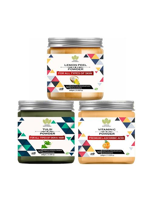 100% pure & naturals lemon peel powder 100gm & tulsi powder 100gm & vitamin-c powder 100gm (pack of 3) 300gm - 18639874 - Very Small Image - 1