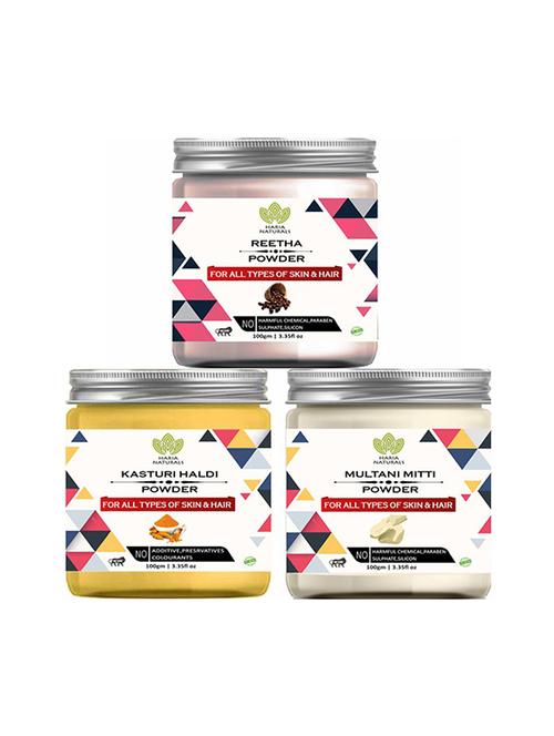 100% pure & naturals reetha powder 100gm & kasturi haldi powder 100gm & multani mitti powder 100gm (pack of 3) 300gm - 18639878 - Very Small Image - 1