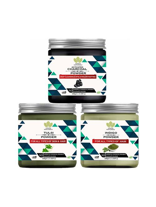 100% pure & naturals charcoal powder 100gm & tulsi powder 100gm & indigo powder 100gm (pack of 3) 300gm - 18639879 - Very Small Image - 1