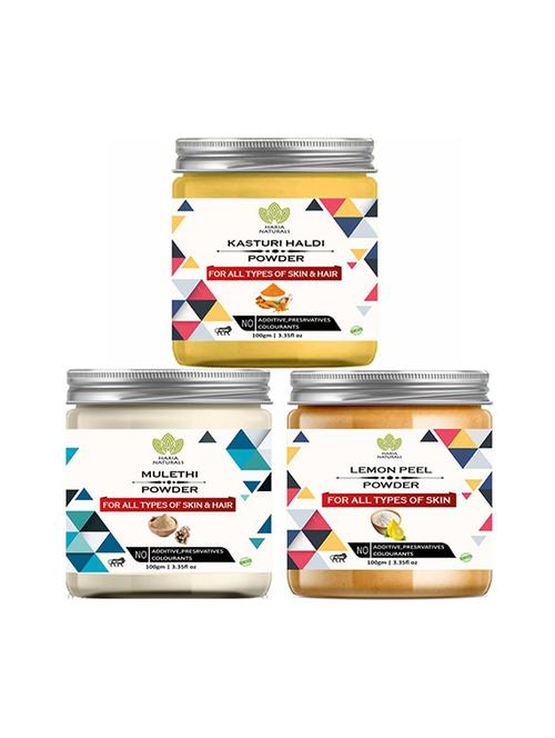 100% pure & naturals kasturi haldi powder 100gm & mulethi powder 100gm & lemon peel powder 100gm (pack of 3) 300gm - 18639884 - Very Small Image - 1