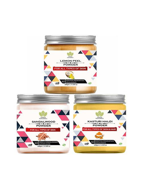 100% pure & naturals lemon peel powder 100gm & sandalwood powder 100gm & kasturi haldi powder 100gm (pack of 3) 300gm - 18639891 - Very Small Image - 1