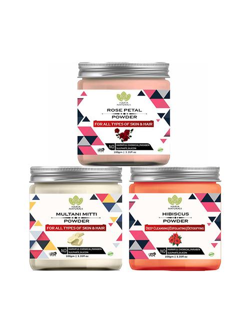 100% pure & naturals rose petal powder 100gm & multani mitti powder 100gm & hibiscus powder 100gm (pack of 3) 300gm - 18639895 - Very Small Image - 1