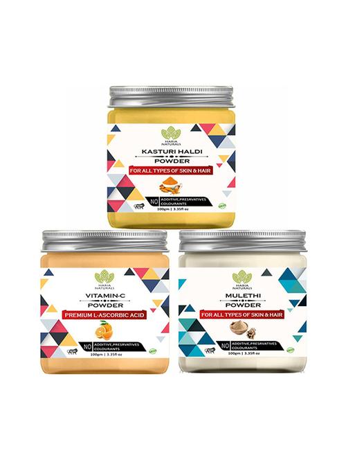 100% pure & naturals kasturi haldi powder 100gm & vitamin-c powder 100gm & mulethi powder 100gm (pack of 3) 300gm - 18639897 - Very Small Image - 1